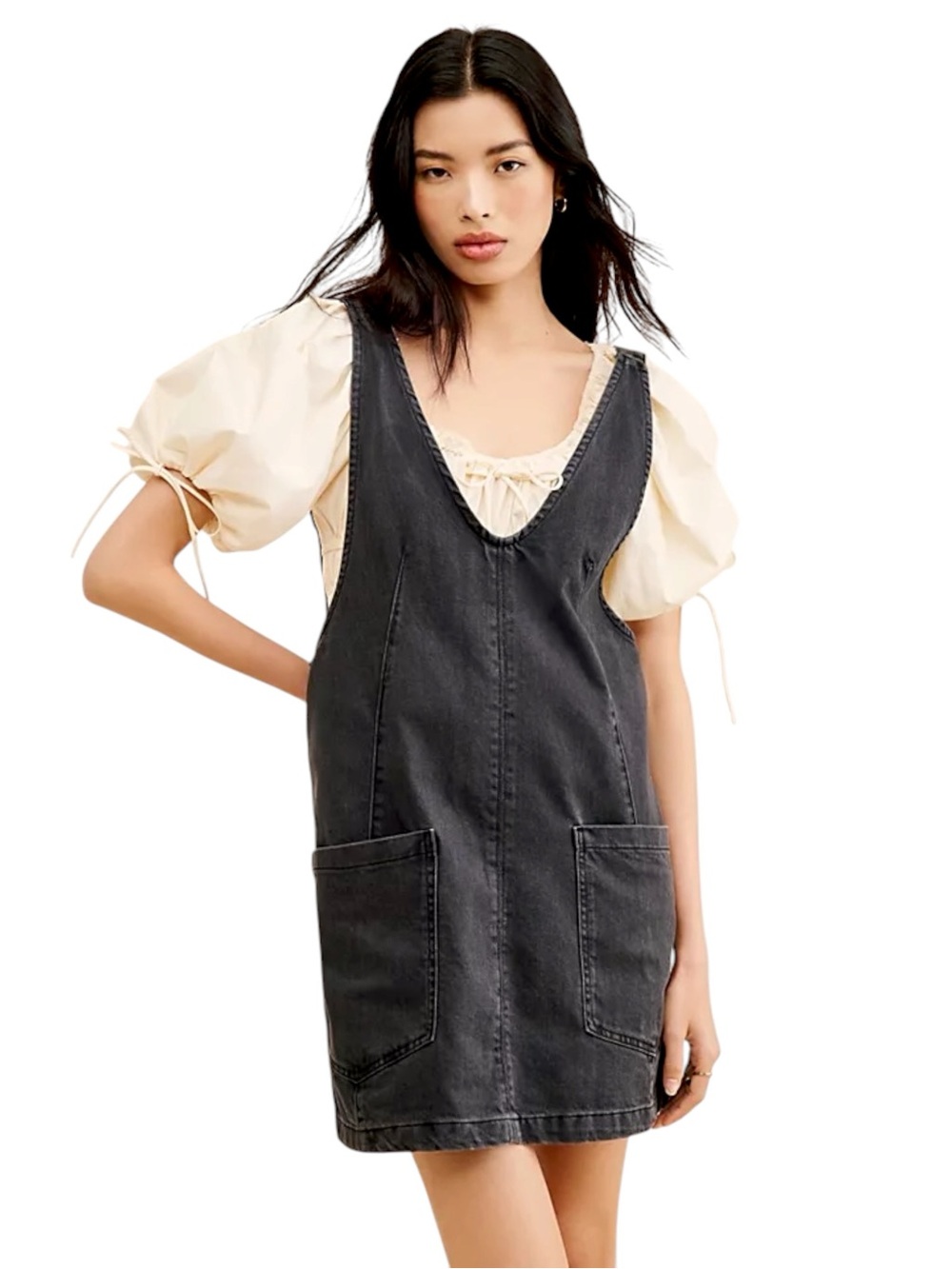 NWT Free People x We The Free High Roller Denim Mini Dress in Black